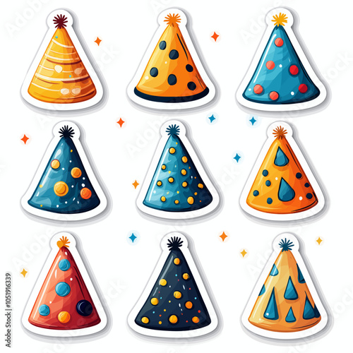 Vibrant Party Hats Vector Sticker Collection
