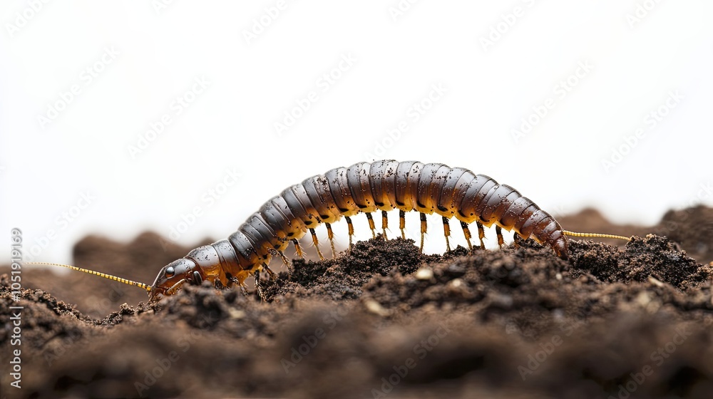 Brown Centipede Crawling Through Soil Brown Centipede Crawling Through Soil