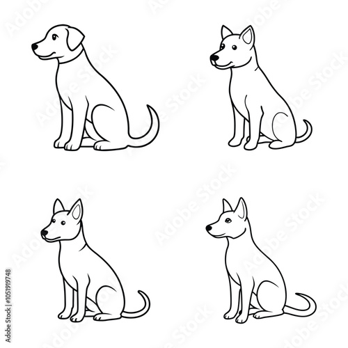 Attentive Dog Sitting - Line Art; Tired Dog - Chalkboard