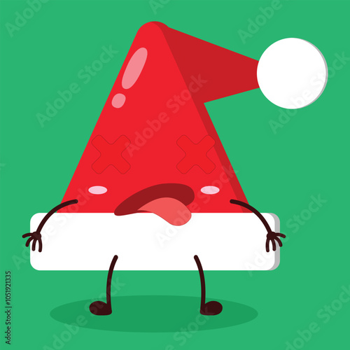 cute fainted expression of Santa Clause hat character