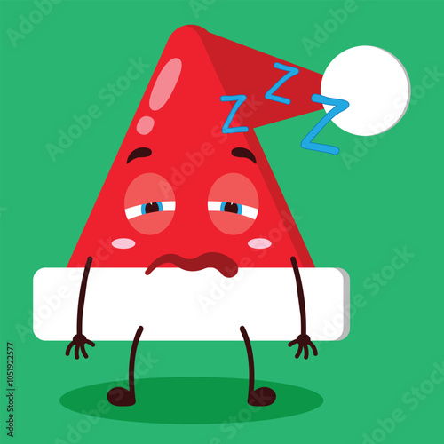 cute sleepy expression of Santa Clause hat character