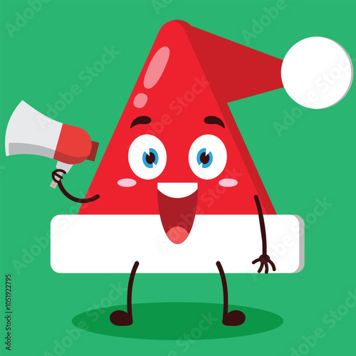cute happy expression of Santa Clause hat carry megaphone cartoon character
