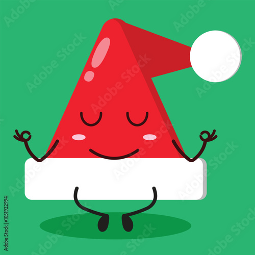 cute yoga expression of Santa Clause hat character