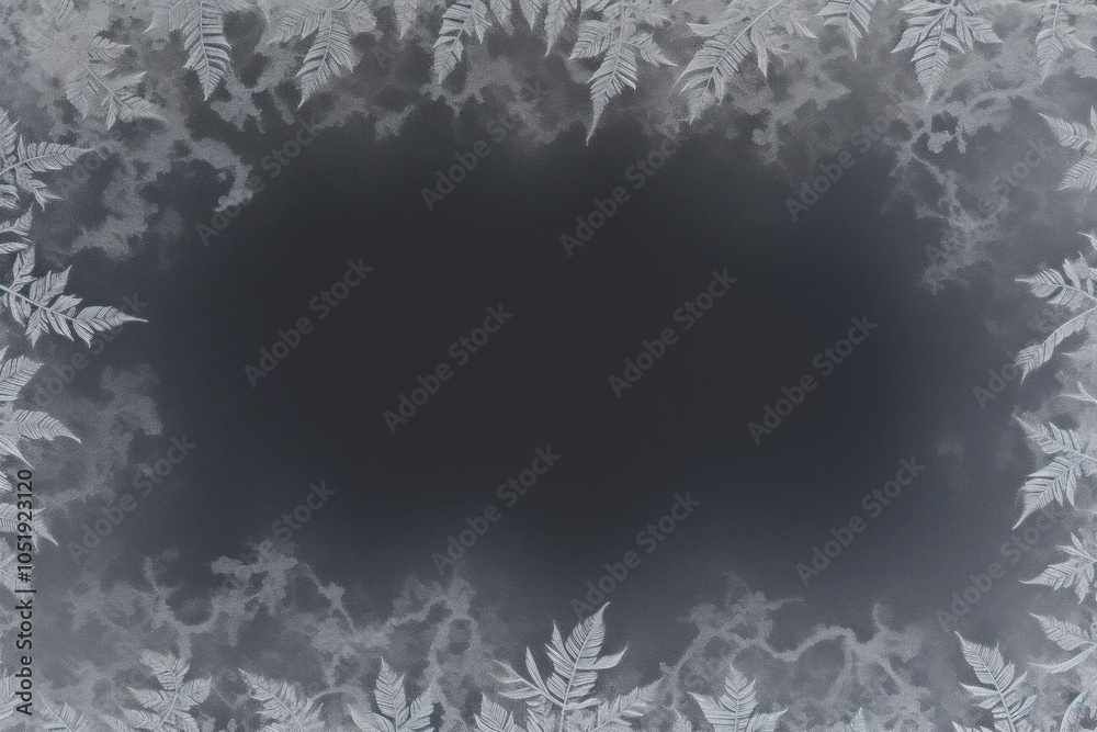 Obraz premium Frosted ice leaves frame backgrounds winter black.