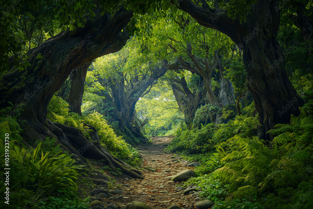 Path in the forest with big trees Path in the forest with big trees