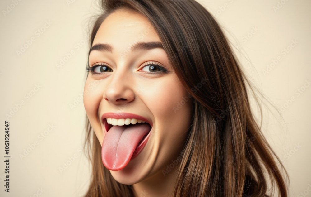Playful Young Woman Sticking Out Tongue with a Bright Smile Playful Young Woman Sticking Out Tongue with a Bright Smile