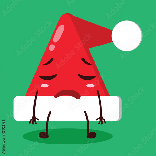 cute tired expression of Santa Clause hat character