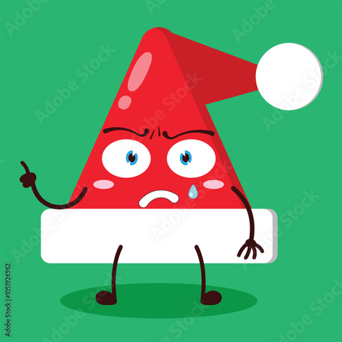 cute weird expression of Santa Clause hat character