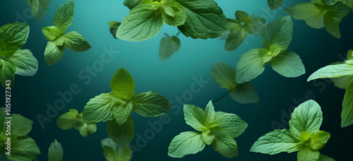 Mint leaves background fresh green spearmint leaves plantation