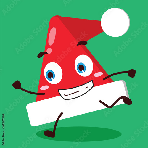 cute rush running expression of Santa Clause hat character