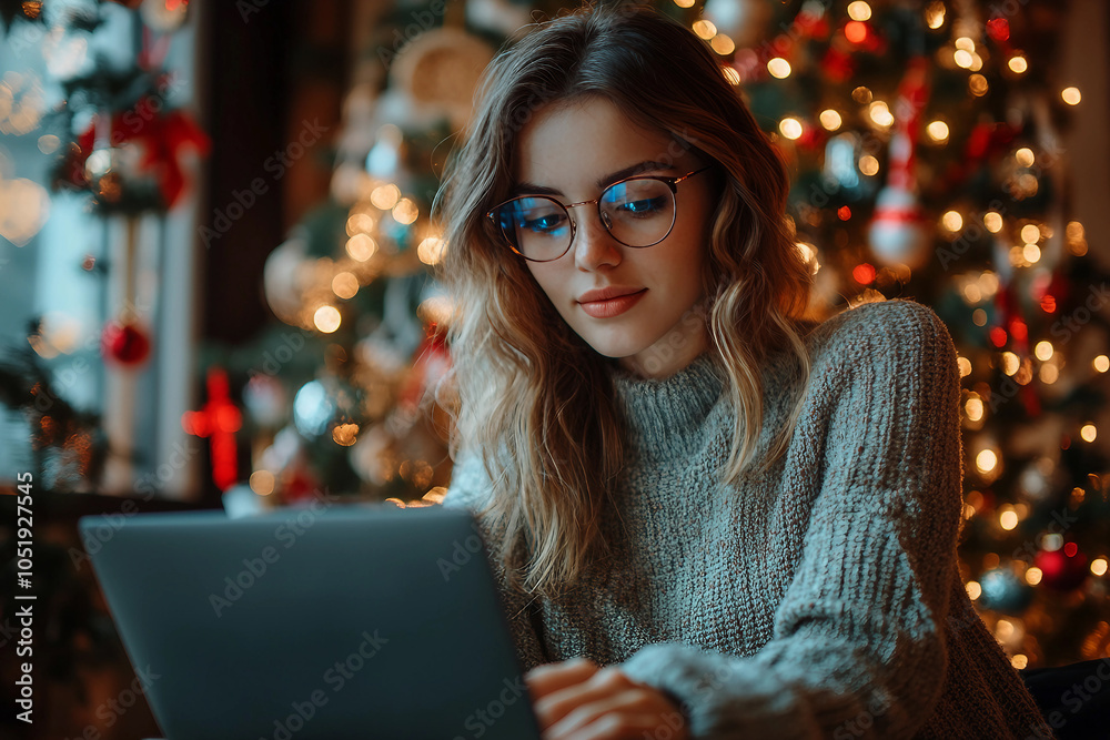 Business woman celebrating christmas new year day created with ai generative Business woman celebrating christmas new year day created with ai generative