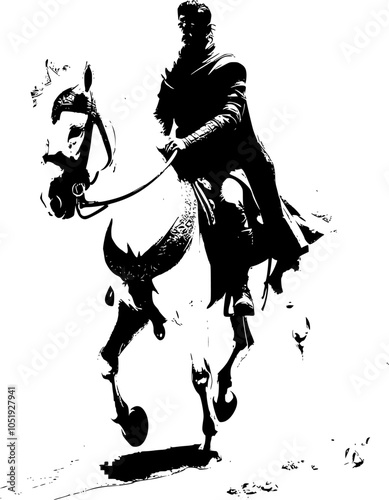 A silhouette of a horse in black and white