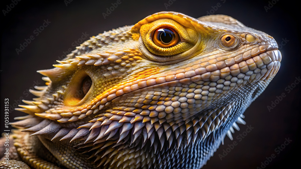Close-up of a bearded dragon’s textured face Close-up of a bearded dragon’s textured face