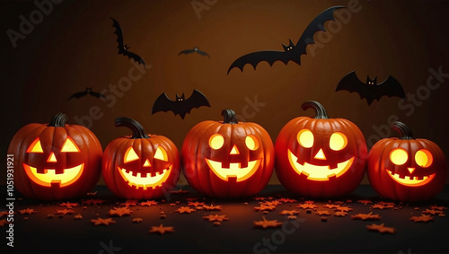 Pumpkin heads and bats as spooky Halloween decorations