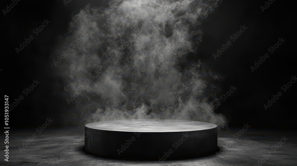 Podium black dark smoke background product platform abstract stage texture fog spotlight. Dark black floor podium dramatic empty night room table concrete wall scene place display studio smoky dust Podium black dark smoke background product platform abstract stage texture fog spotlight. Dark black floor podium dramatic empty night room table concrete wall scene place display studio smoky dust