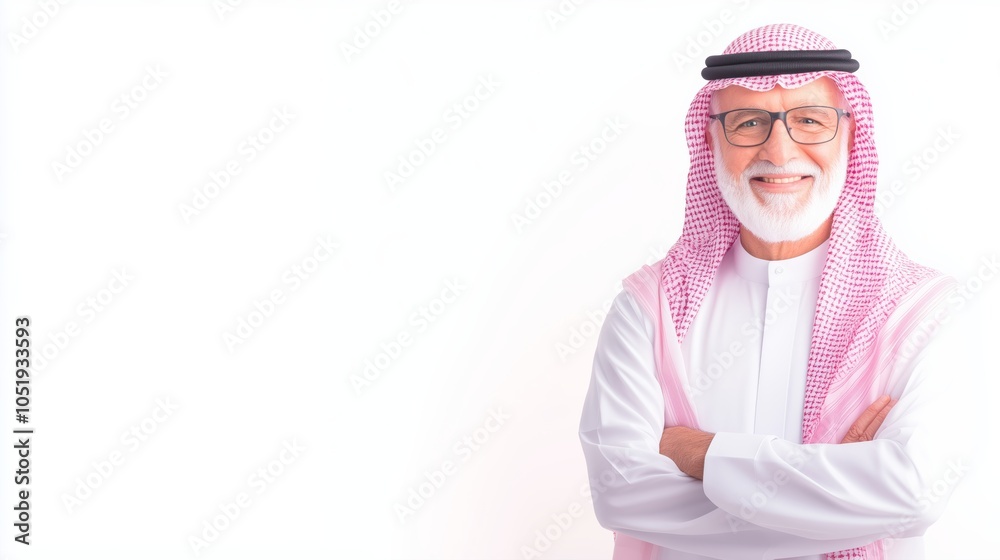 Smiling Saudi Arabian Man in Traditional Attire Isolated on White Background Smiling Saudi Arabian Man in Traditional Attire Isolated on White Background