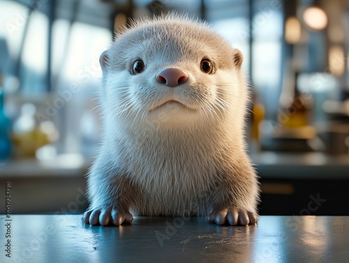 A small otter sitting on top of a table photo