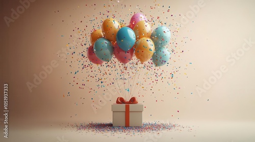 Obraz na płótnie 3d rendering of an open gift box with colorful balloons and festive confetti cascading outward, creating a joyful atmosphere of celebration and surprise w salonie