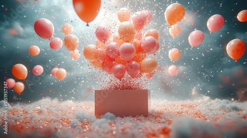 Obraz na płótnie 3d rendering of an open gift box with colorful balloons and festive confetti cascading outward, creating a joyful atmosphere of celebration and surprise w salonie