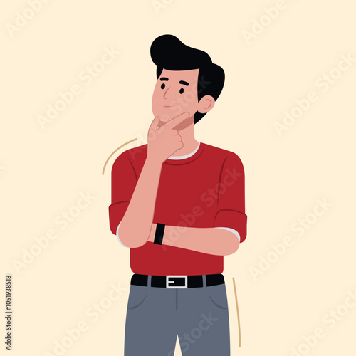 A young thoughtful man is thinking, reflecting. Emotion, face, expression, thought, trouble, question concept, choice concept