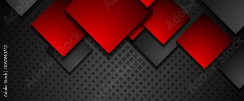 Black and red geometric squares abstract technology background. Vector banner design