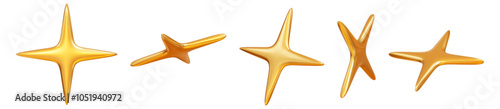 3d golden sparkle star set. Stock vector illustration on isolated background.