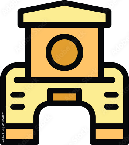 This illustration features a yellow inflatable bouncy house, often used for childrens parties and events