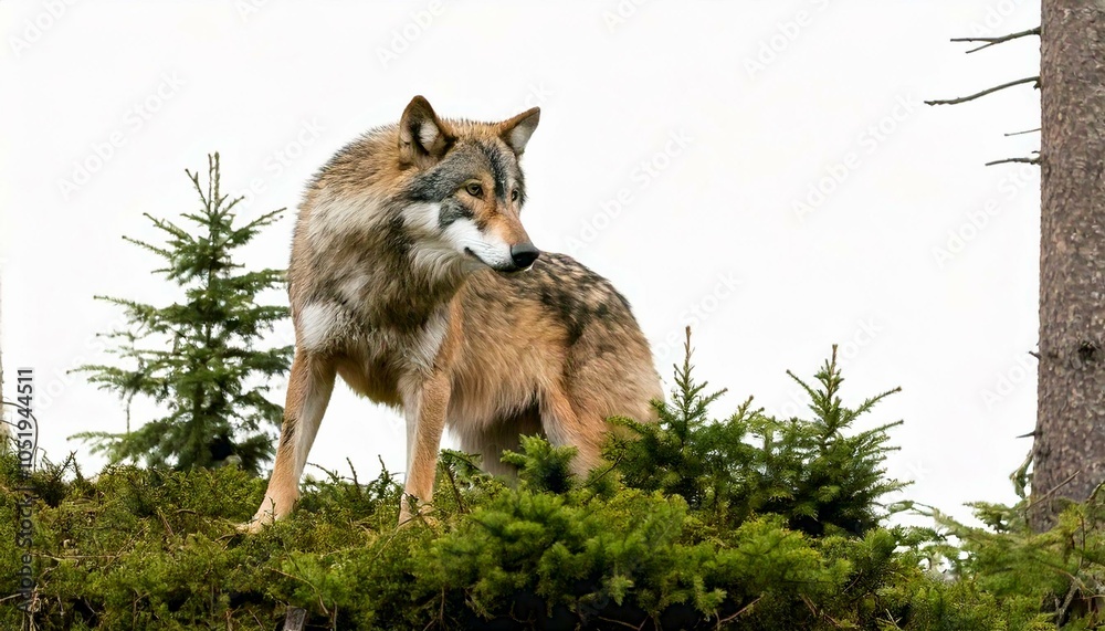 Obraz premium wolf in the forest on white background