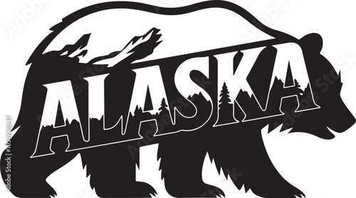 Alaska Black Bear And Retro Typography Vector