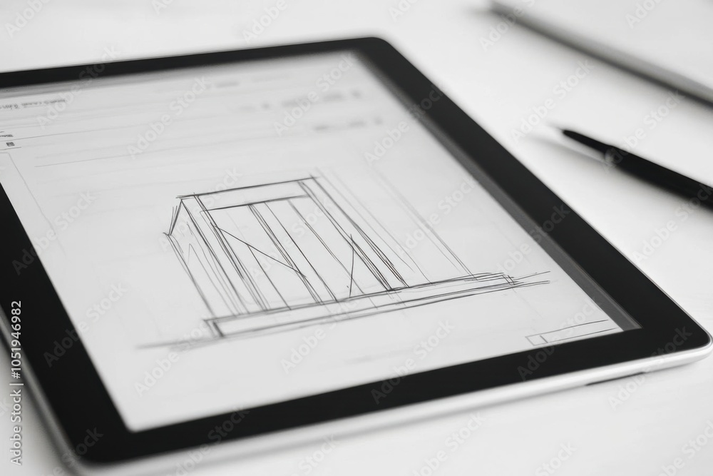 28 Digital sketch of a website layout on a tablet, creative design process, usercentered design approach