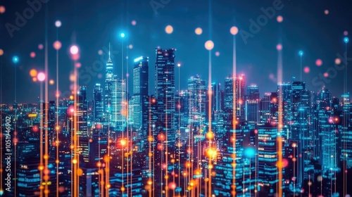 Wallpaper Mural A skyline of illuminated futuristic buildings, showcasing the advancements of modern science and high-tech urban life Torontodigital.ca