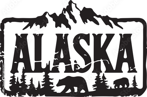 Alaska Wilderness Vector Graphic Distressed Grunge
