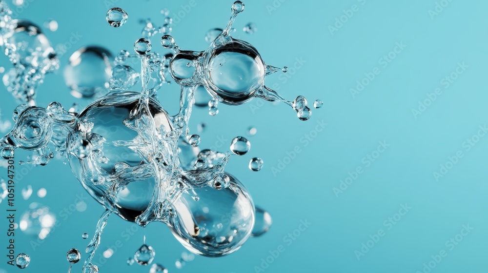 A vibrant image of water droplets frozen in mid-air, capturing movement and fluidity with precision against a blue backdrop, emphasizing clarity and natural grace.