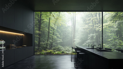 Serenity in Black: A Modern Forest Café Retrea
