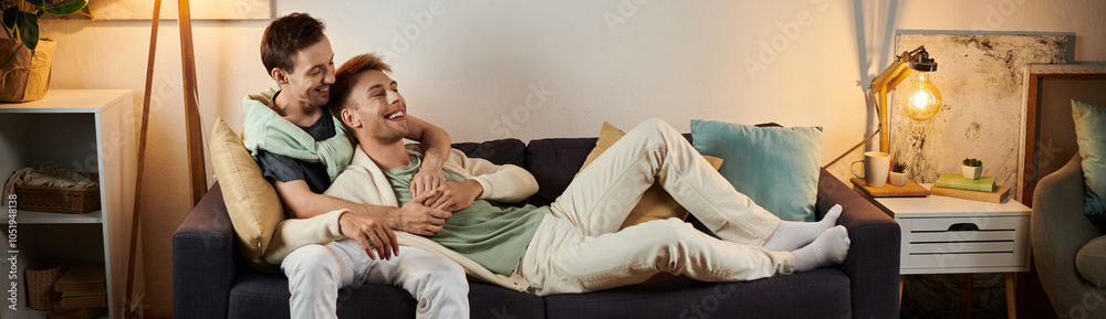 A loving couple enjoys each other on a comfy sofa. A loving couple enjoys each other on a comfy sofa.