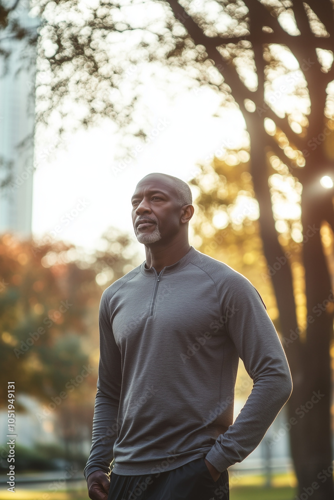 Obraz premium Portrait of mature african american man prepare for jogging in park
