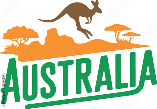 Australia Kangaroo Outback Retro Typography Vector