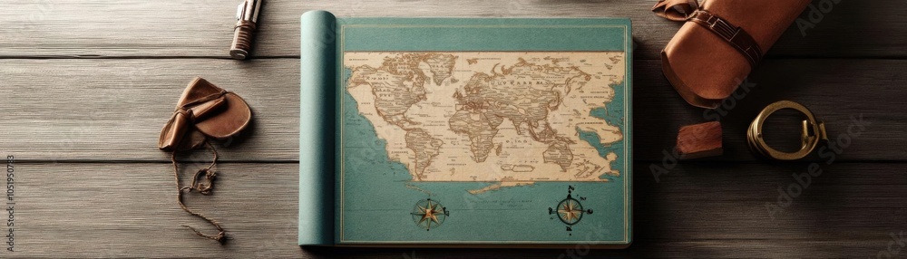 Naklejka premium Personalized travel journal with custom map design, adventurethemed gift, 3D illustration