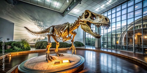 Night Photography of Dinosaur Vertebrae at Paleontology Museum in Trelew, Argentina photo