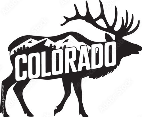 Colorado Elk And Retro Typography Vector