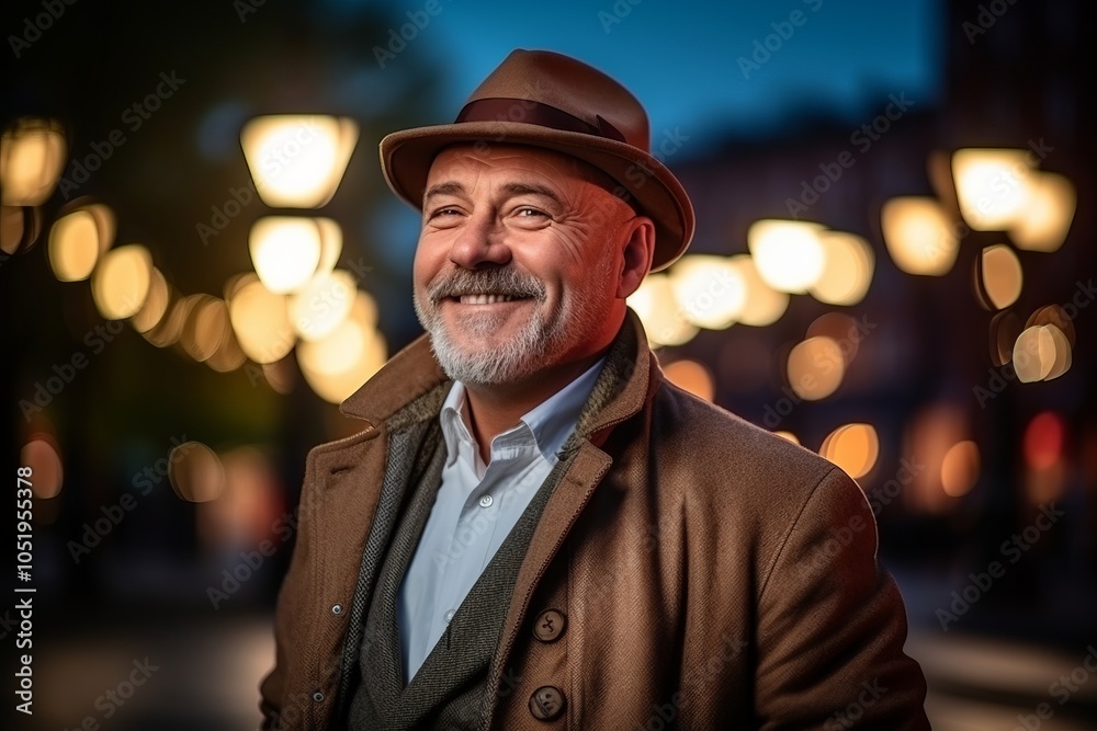Portrait of a senior man with hat on the street at night Portrait of a senior man with hat on the street at night