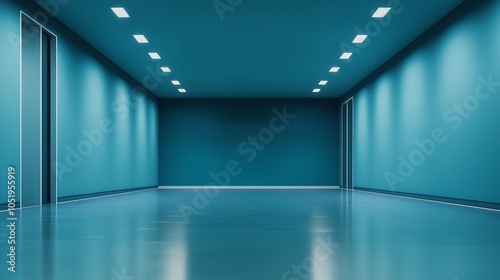 Empty Room with Blue Walls Minimalist Space for Creative Copy or Design AI Generative
