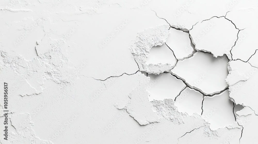 Fototapeta premium Cracked white wall surface texture with detailed fractures and patterns for unique design applications