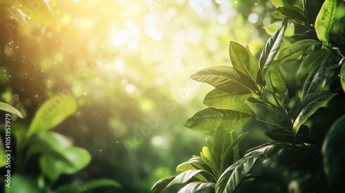 Beautiful nature view green leaf on blurred greenery background under sunlight with bokeh and copy space using as background natural plants landscape, ecology wallpaper concept