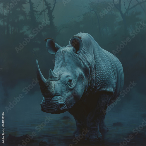 Rhinoceros in the jungle - art print 