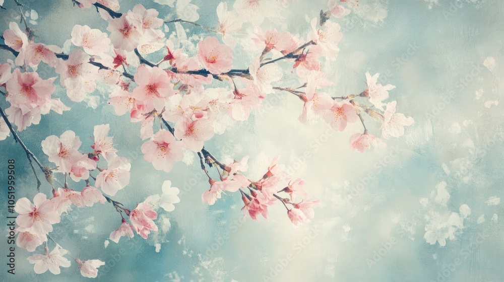 Delicate cherry blossom branches on a soft pastel backdrop Delicate cherry blossom branches on a soft pastel backdrop