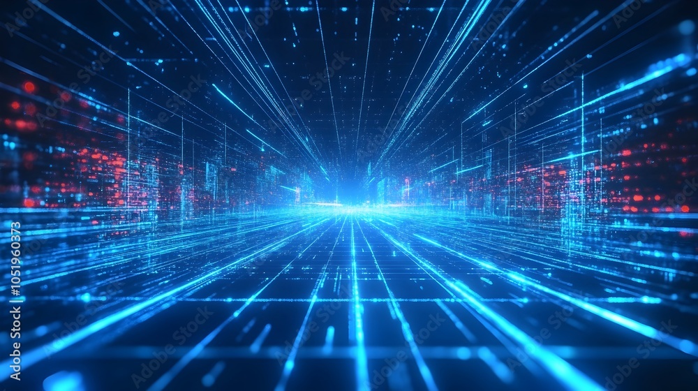 Luminous Futuristic Perspective Grid with Glowing Blue Lines in Sci-Fi Digital World Luminous Futuristic Perspective Grid with Glowing Blue Lines in Sci-Fi Digital World