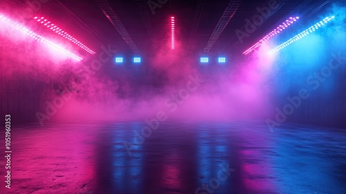 Wallpaper Mural Bright stadium arena lights, Smoke bombs, empty dark scene, neon light, spotlights The concrete floor and studio room with smoke float up the interior texture, night view for display products Torontodigital.ca