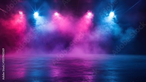 Wallpaper Mural Bright stadium arena lights, Smoke bombs, empty dark scene, neon light, spotlights The concrete floor and studio room with smoke float up the interior texture, night view for display products Torontodigital.ca
