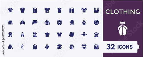 Clothes solid icon collections. Featuring jacket, fashion, cardigan, garment, beauty, clothing, sneakers and more. Filled icon collections. Editable vector illustration.
